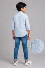 Boy's Sky Blue Dynamic Print Long Sleeve Shirt - Casual Button-Up - Image 4