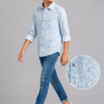 Boy's Sky Blue Dynamic Print Long Sleeve Shirt - Casual Button-Up