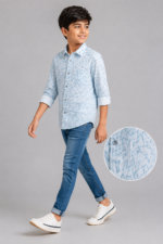 Boy's Sky Blue Dynamic Print Long Sleeve Shirt - Casual Button-Up