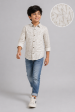 Boys' Zigzag Textured Cream Casual Shirt - Image 4