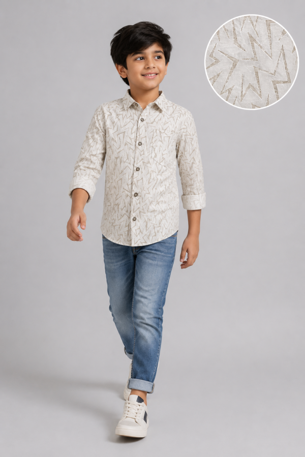 Boys' Zigzag Textured Cream Casual Shirt - Image 4