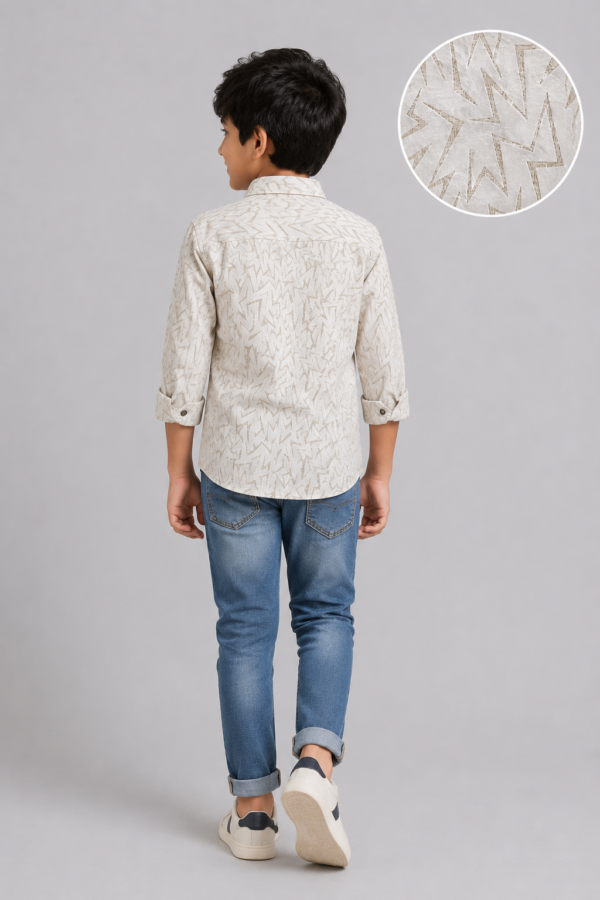 Boys' Zigzag Textured Cream Casual Shirt - Image 2