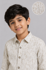 Boys' Zigzag Textured Cream Casual Shirt