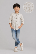 Boys' Zigzag Textured Cream Casual Shirt - Image 3