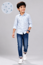 Boys' Sky Blue Floral Grid Print Casual Shirt - Image 2