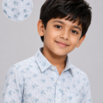 Boys' Sky Blue Floral Grid Print Casual Shirt