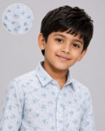 Boys' Sky Blue Floral Grid Print Casual Shirt