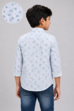 Boys' Sky Blue Floral Grid Print Casual Shirt - Image 4