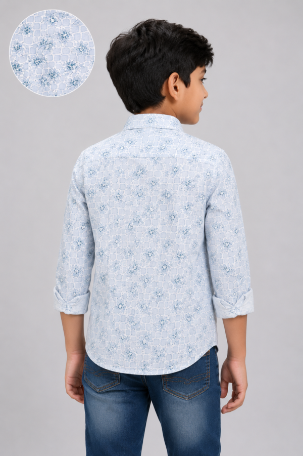 Boys' Sky Blue Floral Grid Print Casual Shirt - Image 4