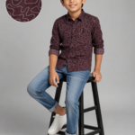 Boys Maroon Abstract Wavy Print Long Sleeve Casual Shirt
