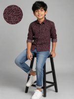 Boys Maroon Abstract Wavy Print Long Sleeve Casual Shirt