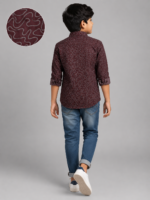 Boys Maroon Abstract Wavy Print Long Sleeve Casual Shirt - Image 3