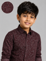 Boys Maroon Abstract Wavy Print Long Sleeve Casual Shirt - Image 4