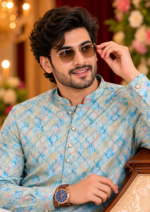 Cerulean Mosaic Printed Ethnic Kurta for Men