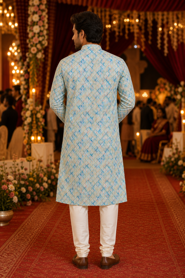 Cerulean Mosaic Printed Ethnic Kurta for Men - Image 2