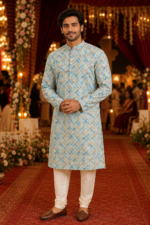 Cerulean Mosaic Printed Ethnic Kurta for Men - Image 3