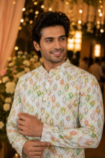 Elegant Pastel Ikat Print Men's Ethnic Kurta