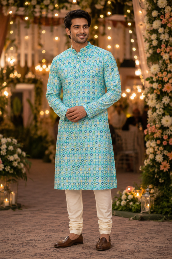 Cerulean Bloom Ethnic Kurta for Men - Image 2