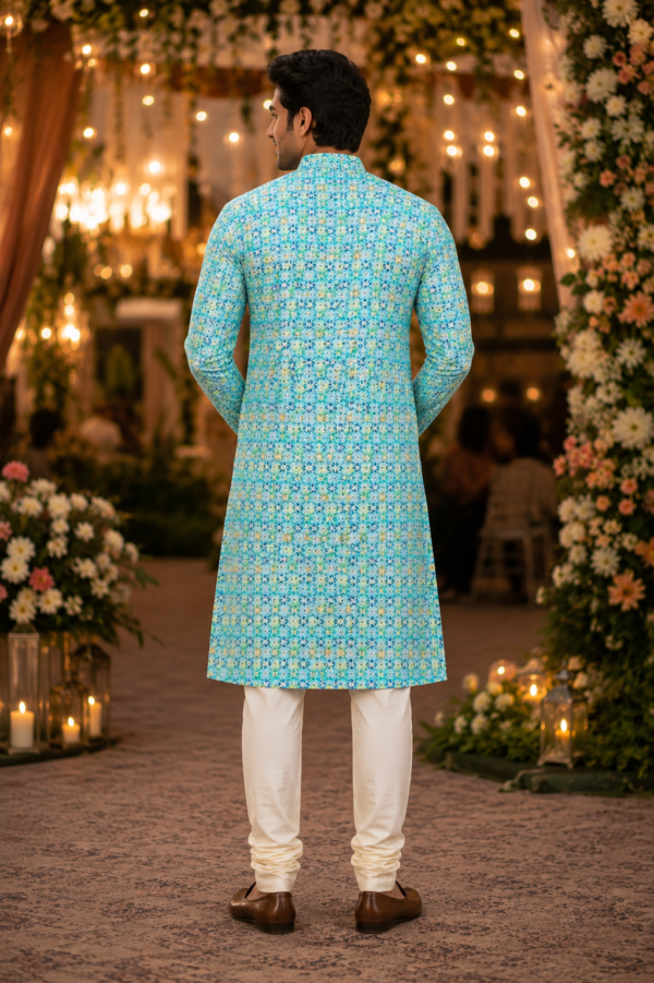 Cerulean Bloom Ethnic Kurta for Men - Image 3