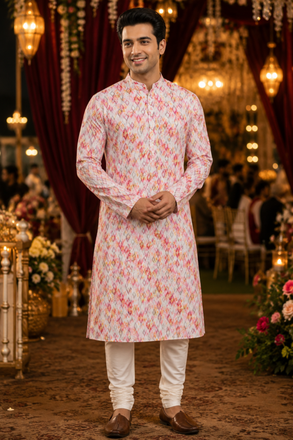 Abstract Printed Cotton Silk Designer Kurta for Men - Image 3