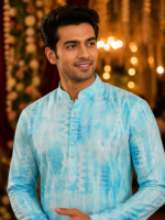 Serene Sky Blue Printed Ethnic Men's Kurta