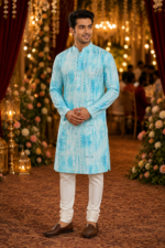 Serene Sky Blue Printed Ethnic Men's Kurta - Image 3