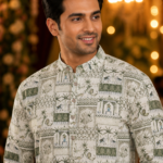 Sage Green Heritage Print Cotton Kurta for Men