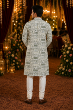 Sage Green Heritage Print Cotton Kurta for Men - Image 3