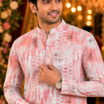 Blush Pink Abstract Print Ethnic Kurta for Men
