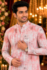 Blush Pink Abstract Print Ethnic Kurta for Men