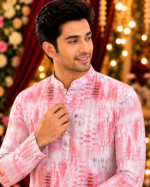 Blush Pink Abstract Print Ethnic Kurta for Men - Image 2