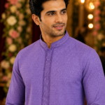 Royal Lavender Textured Ethnic Kurta for Men