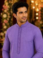 Royal Lavender Textured Ethnic Kurta for Men