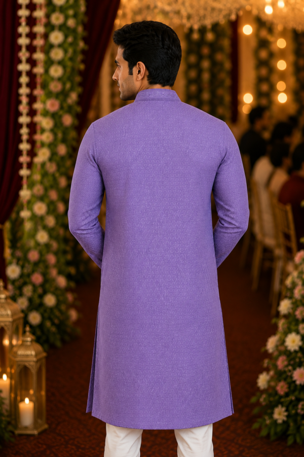 Royal Lavender Textured Ethnic Kurta for Men - Image 2