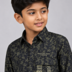 Boys Trendy Olive & Black Floral Print Long-Sleeve Shirt