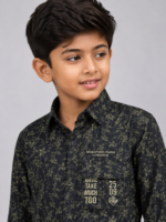 Boys Trendy Olive & Black Floral Print Long-Sleeve Shirt