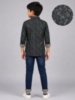 Boys Trendy Olive & Black Floral Print Long-Sleeve Shirt - Image 3