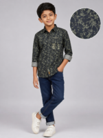 Boys Trendy Olive & Black Floral Print Long-Sleeve Shirt - Image 4