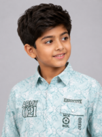 Boys Mint Floral Print Graphic Casual Button-Down Shirt - Image 2