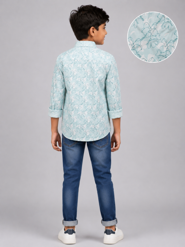 Boys Mint Floral Print Graphic Casual Button-Down Shirt - Image 4