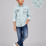 Boys Mint Floral Print Graphic Casual Button-Down Shirt