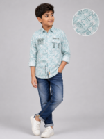 Boys Mint Floral Print Graphic Casual Button-Down Shirt