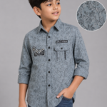 Boys' Grey Floral Print Casual Button-Down Shirt