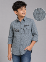 Boys' Grey Floral Print Casual Button-Down Shirt