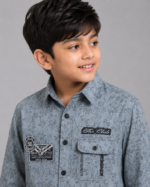 Boys' Grey Floral Print Casual Button-Down Shirt - Image 3