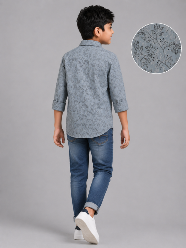 Boys' Grey Floral Print Casual Button-Down Shirt - Image 2