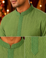 Elegant Sage Green Embroidered Ethnic Kurta for Men - Image 2