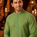 Elegant Sage Green Embroidered Ethnic Kurta for Men