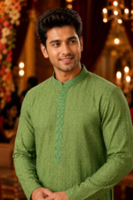 Elegant Sage Green Embroidered Ethnic Kurta for Men