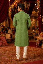 Elegant Sage Green Embroidered Ethnic Kurta for Men - Image 3